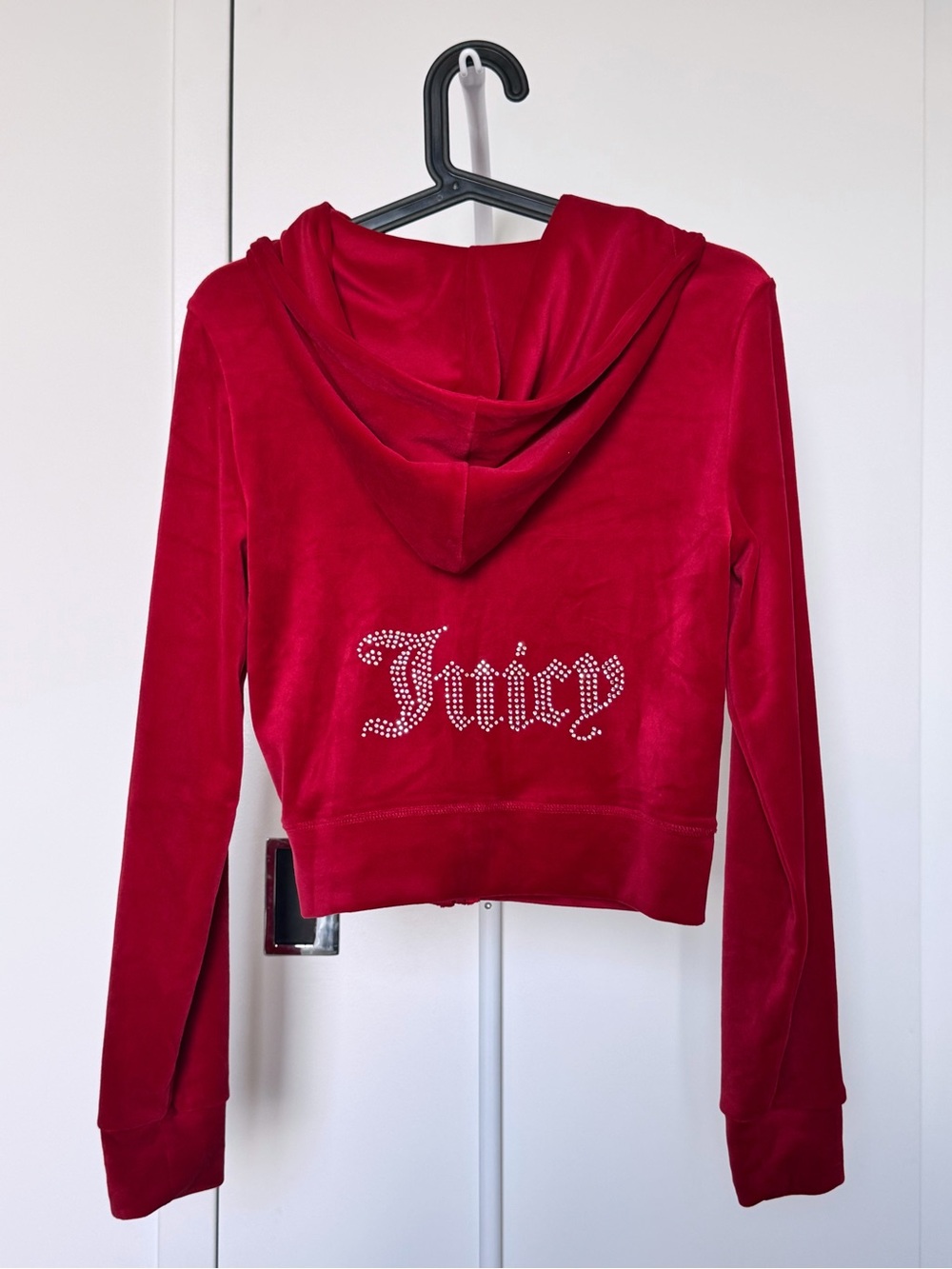 NWT Juicy Couture Red Velour Rhinestone Logo Hoodie Y2K Tracksuit Loungewear S